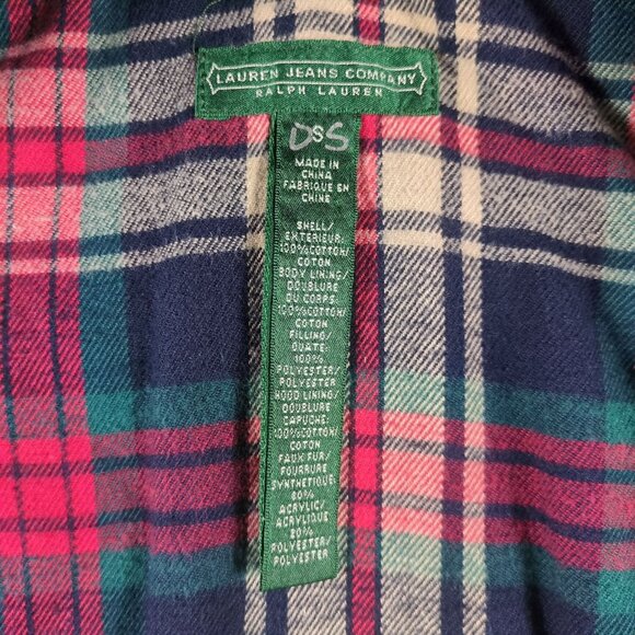 Vintage Ralph Lauren Jeans Co Women’s S Denim Toggle Coat Faux Fur Hood Plaid - Picture 4 of 16